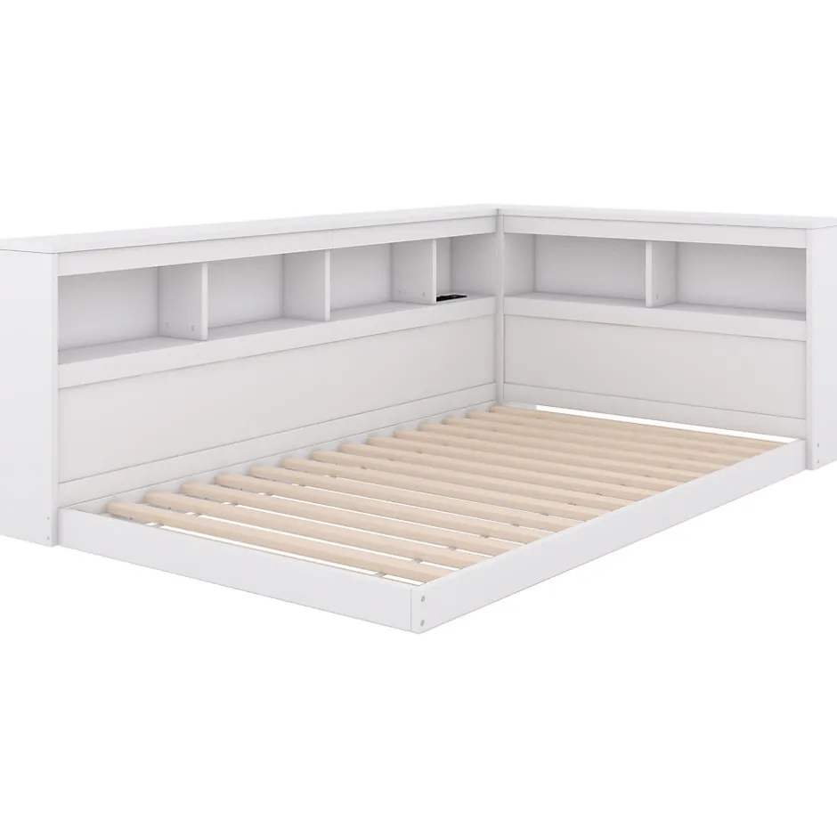 Redom Canapé-lit 90x200 cm avec prises et 2 USB, rangements latéraux, structure panneaux de particules et MDF, blanc