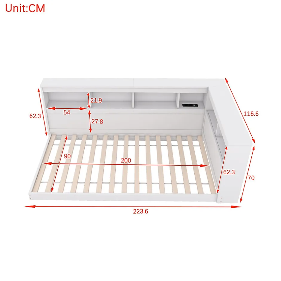 Redom Canapé-lit 90x200 cm avec prises et 2 USB, rangements latéraux, structure panneaux de particules et MDF, blanc