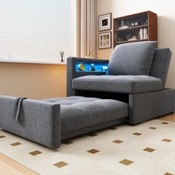 Redom Canapé-lit 140x190 cm convertible clic-clac avec coffre, tissu gris, design contemporain