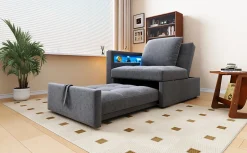 Redom Canapé-lit 140x190 cm convertible clic-clac avec coffre, tissu gris, design contemporain