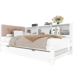 Redom Canapé-lit 140x190 cm convertible clic-clac en tissu gris avec coffre de rangement et dossier réglable Discount