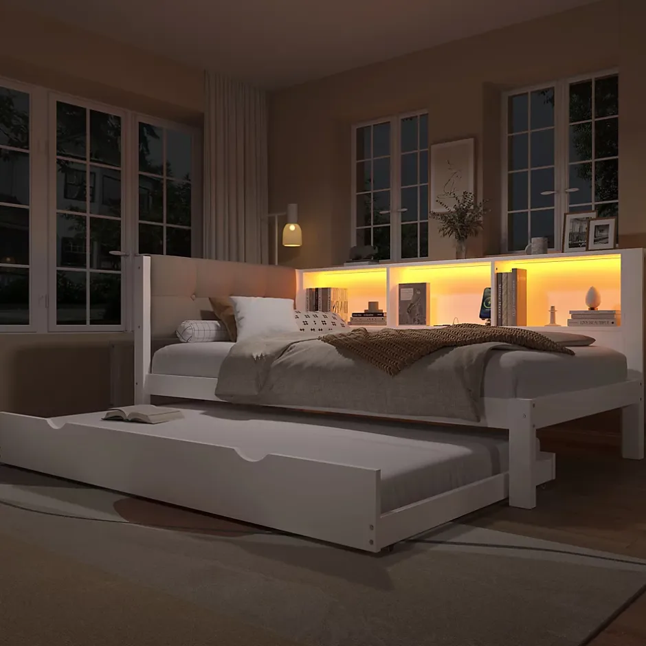 Redom Canapé-lit 140x190 cm convertible clic-clac en tissu gris avec coffre de rangement et dossier réglable Discount