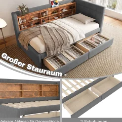 Redom Canapé-lit 140x190 cm convertible clic-clac en tissu gris avec coffre discret, structure métal, contemporain