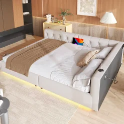 Redom Canapé-lit 140x190 cm convertible clic-clac avec coffre de rangement en tissu gris, design contemporain