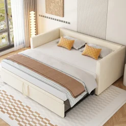 Redom Canapé-lit 90x200 cm convertible en 180x200 cm avec sommier à lattes, tissu velours beige