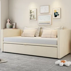 Redom Canapé-lit 90x200 cm convertible en 180x200 cm avec sommier à lattes, tissu velours beige