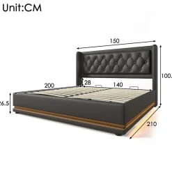 Redom Canapé-lit 140x200 cm convertible coffre hydraulique, LED 3 côtés, tête de lit USB-C, simili cuir noir Online
