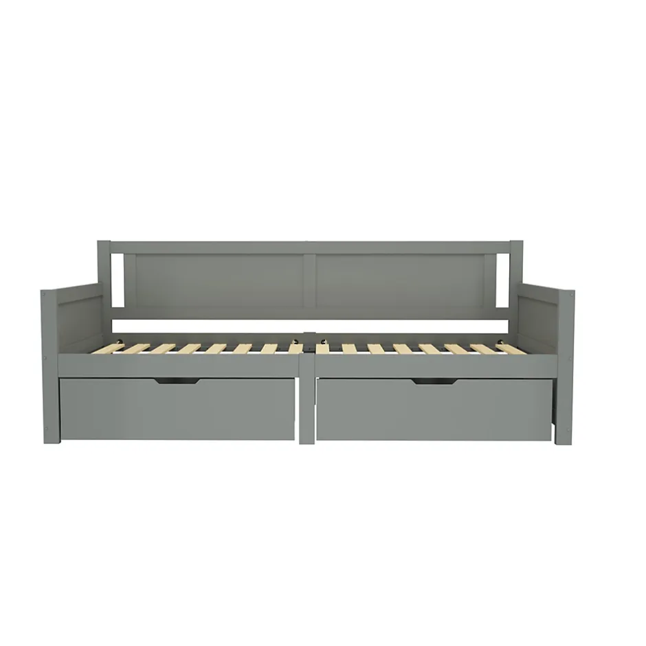 Redom Canapé-lit 90x200 cm en bois massif avec deux étagères structure solide gris New