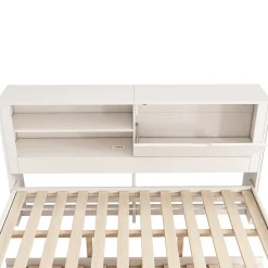 ModernLuxe Canapé-lit 140x190cm - lit gigogne - USB et Type-C - rangements - blanc (matelas non inclus)