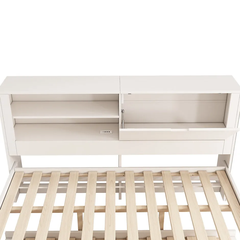 ModernLuxe Canapé-lit 140x190cm - lit gigogne - USB et Type-C - rangements - blanc (matelas non inclus)