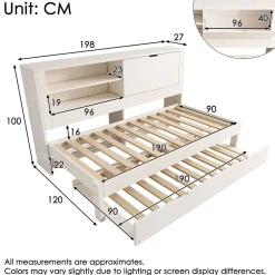 ModernLuxe Canapé-lit 90x190cm - lit gigogne - USB et Type-C - rangements - blanc (matelas non inclus) Hot