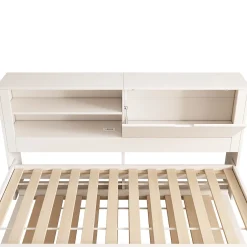 ModernLuxe Canapé-lit 90x190cm - lit gigogne - USB et Type-C - rangements - blanc (matelas non inclus) Hot