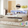Blackcolors Canapé-lit 90x200cm LED télécommandé rangement prise/USB sans matelas naturel