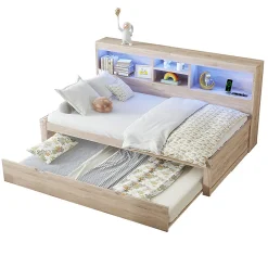 Blackcolors Canapé-lit 90x200cm LED télécommandé rangement prise/USB sans matelas naturel