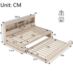 Blackcolors Canapé-lit 90x200cm LED télécommandé rangement prise/USB sans matelas naturel
