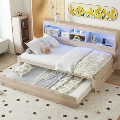 Blackcolors Canapé-lit 90x200cm LED télécommandé rangement prise/USB sans matelas naturel