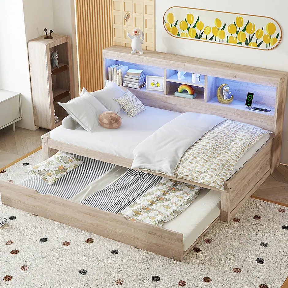 Blackcolors Canapé-lit 90x200cm LED télécommandé rangement prise/USB sans matelas naturel