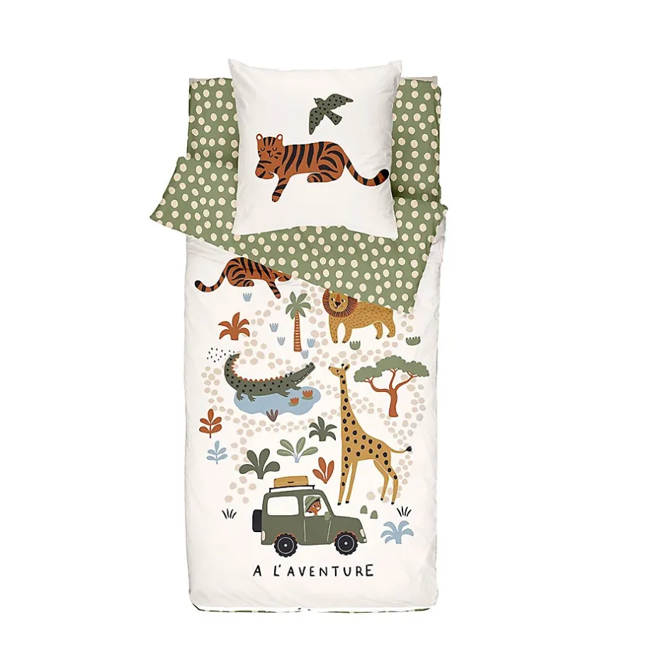 Bleu Calin Caradou Parure de lit Enfant 90x190cm Avec Couette Motif Jungle Hot
