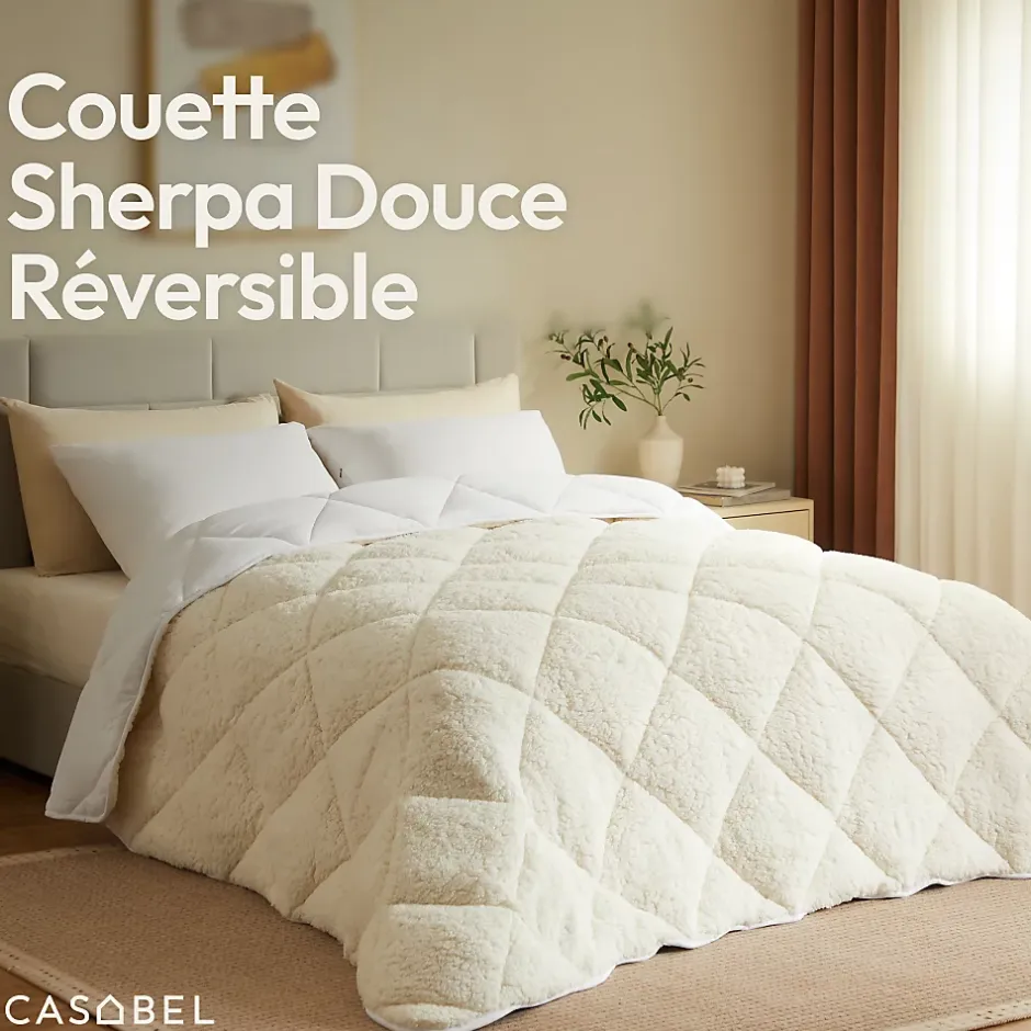 Casabel Couette Sherpa 220x240 cm 450 gsm Reversible Face Sherpa ou Microfibre Respirante Thermoregulative Lavable Discount