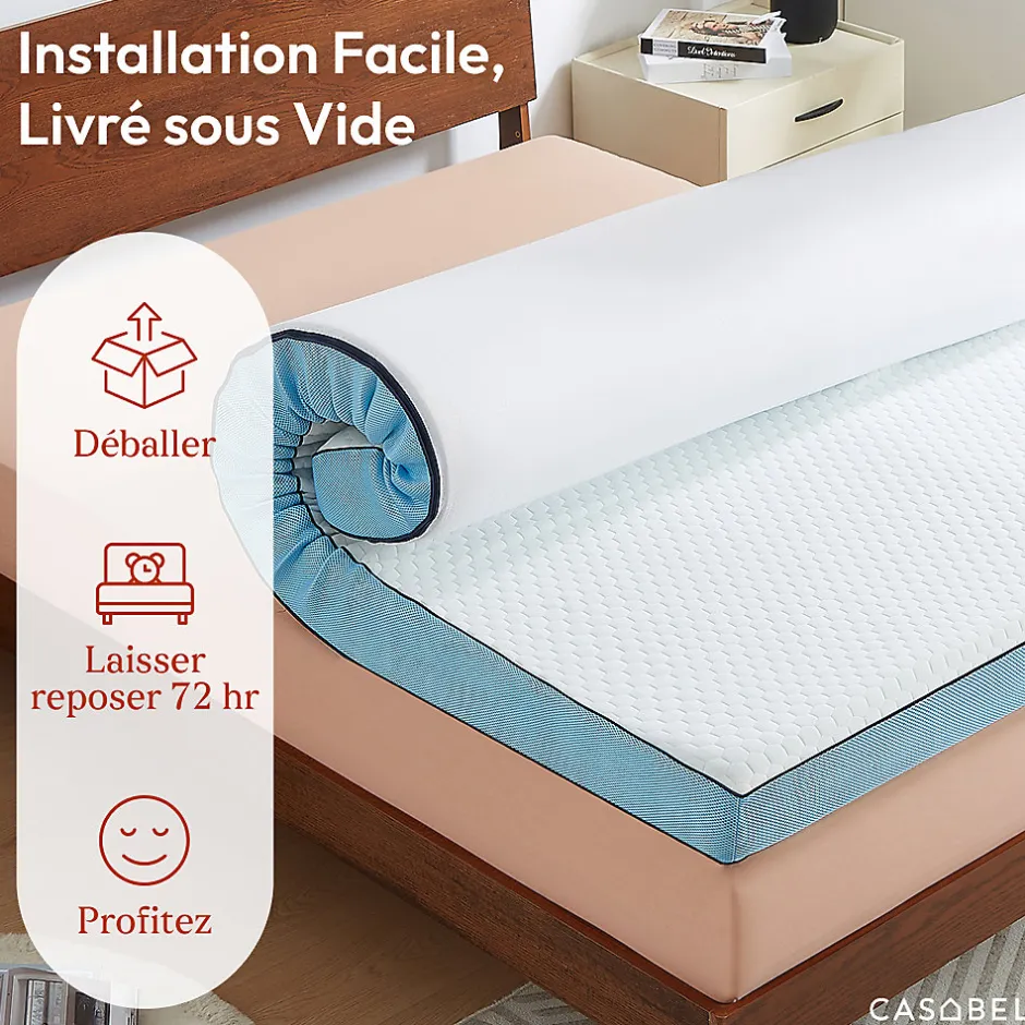 Casabel Surmatelas 140 x 190 cm Mémoire de Forme - 7 cm d'épaisseur - Confort Moelleux ou Tonique, Double Face avec Housse Respira