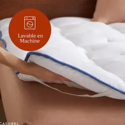 Casabel surmatelas enveloppant 140x190 cm en microfibre respirante, ultra moelleux, anti-acariens, avec liseré bleu Online