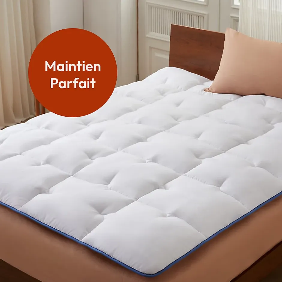 Casabel surmatelas enveloppant 140x190 cm en microfibre respirante, ultra moelleux, anti-acariens, avec liseré bleu Online