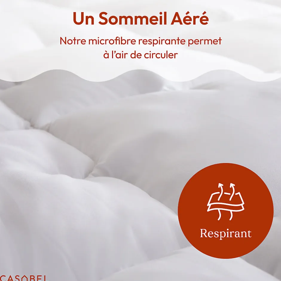 Casabel surmatelas enveloppant 150x200 cm en microfibre respirante, ultra moelleux, anti-acariens, avec liseré bleu