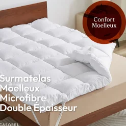 Casabel Surmatelas Moelleux 140x190 cm Extra Epais Microfibre Respirante Antiderapant 4 Bandes Elastiques Anti Acariens