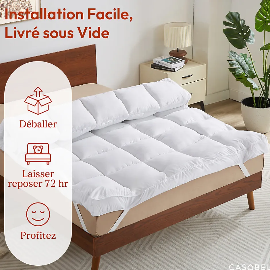 Casabel Surmatelas Moelleux 140x190 cm Extra Epais Microfibre Respirante Antiderapant 4 Bandes Elastiques Anti Acariens