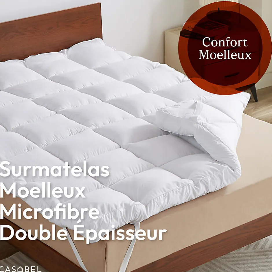 Casabel Surmatelas Moelleux 180x200 cm Extra Epais Microfibre Respirante Antiderapant 4 Bandes Elastiques Anti Acariens