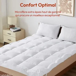 Casabel Surmatelas Moelleux 180x200 cm Extra Epais Microfibre Respirante Antiderapant 4 Bandes Elastiques Anti Acariens