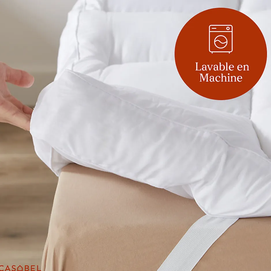 Casabel Surmatelas Moelleux 180x200 cm Extra Epais Microfibre Respirante Antiderapant 4 Bandes Elastiques Anti Acariens