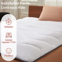 Casabel Surmatelas 90x200 cm en Microfibre Rerspirante, Ultra Moelleux, Anti-Acariens, Liseré Gris, Idéal Matelas 2 places