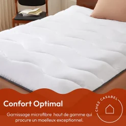Casabel Surmatelas 80x200 cm en Microfibre Rerspirante, Ultra Moelleux, Anti-Acariens, Liseré Gris, Idéal Matelas 2 places Clearance