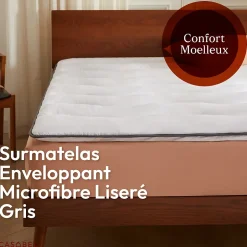 Casabel Surmatelas 80x200 cm en Microfibre Rerspirante, Ultra Moelleux, Anti-Acariens, Liseré Gris, Idéal Matelas 2 places Clearance
