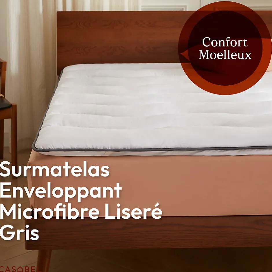 Casabel Surmatelas 80x200 cm en Microfibre Rerspirante, Ultra Moelleux, Anti-Acariens, Liseré Gris, Idéal Matelas 2 places Clearance
