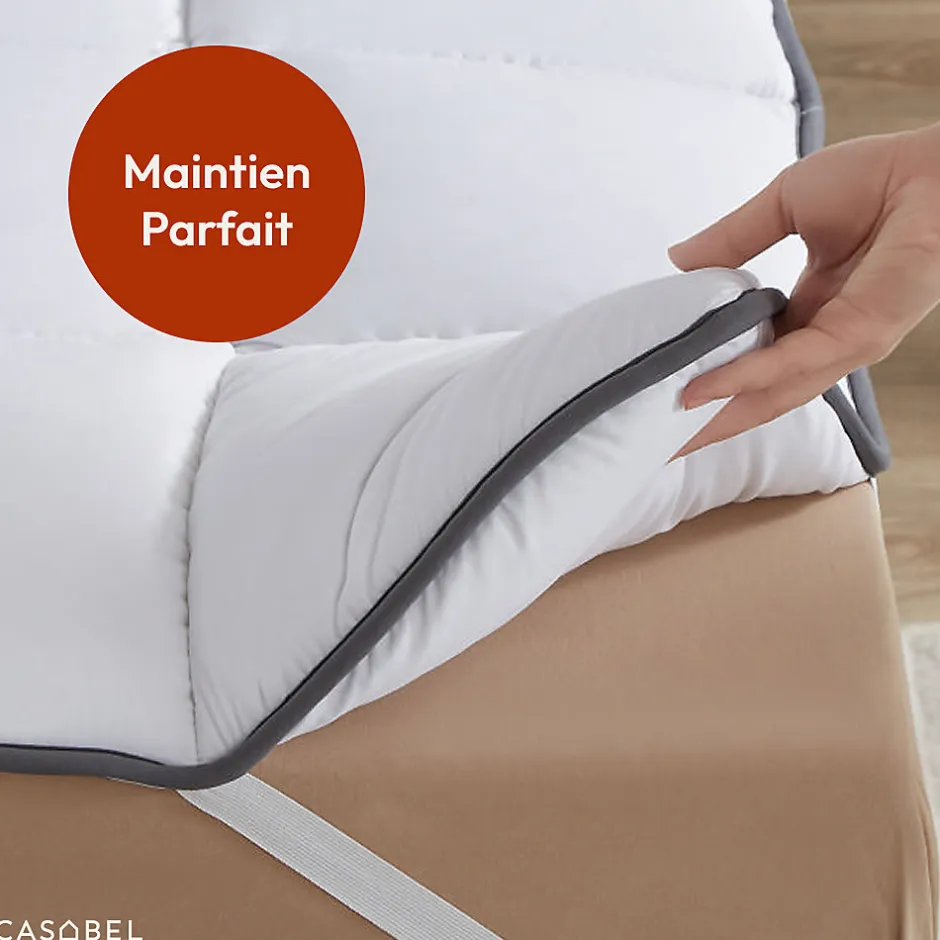 Casabel Surmatelas 90x190 cm 600gsm Extra Moelleux Microfibre Respirante Matelassage Confort 4 Elastiques d Angle