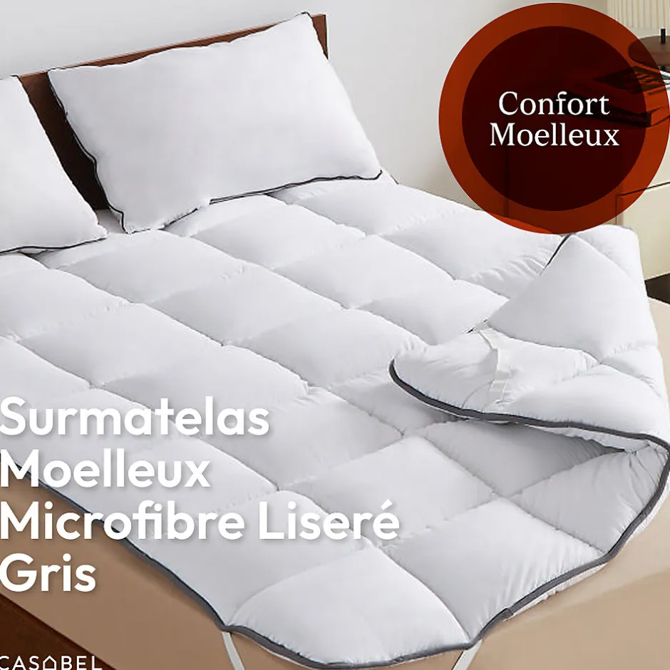 Casabel Surmatelas 80x200 cm 600gsm Extra Moelleux Microfibre Respirante Matelassage Confort 4 Elastiques d Angle