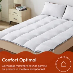 Casabel Surmatelas 80x200 cm 600gsm Extra Moelleux Microfibre Respirante Matelassage Confort 4 Elastiques d Angle