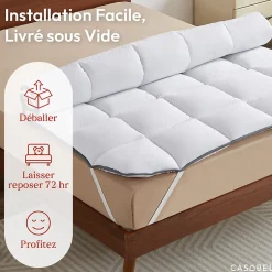 Casabel Surmatelas 140x190 cm 600gsm Extra Moelleux Microfibre Respirante Matelassage Confort 4 Elastiques d Angle