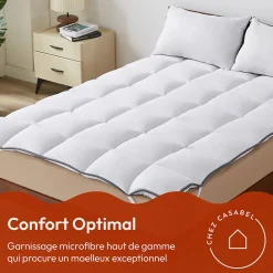 Casabel Surmatelas 120x195 cm 600gsm Extra Moelleux Microfibre Respirante Matelassage Confort 4 Elastiques d Angle New