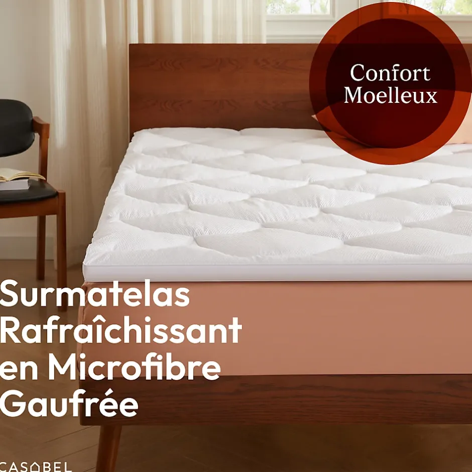 Casabel Surmatelas 90x190 cm Microfibre Rafraichissante 600 GSM 4 cm Epaisseur Fixation Elastique 1 Personne New