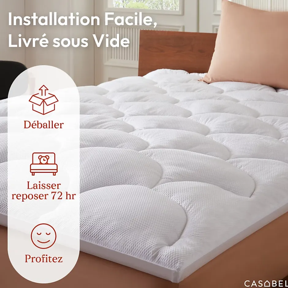 Casabel Surmatelas 180x200 cm Microfibre Rafraichissante 600 GSM 4 cm Epaisseur Fixation Elastique 1-2 Personne Clearance