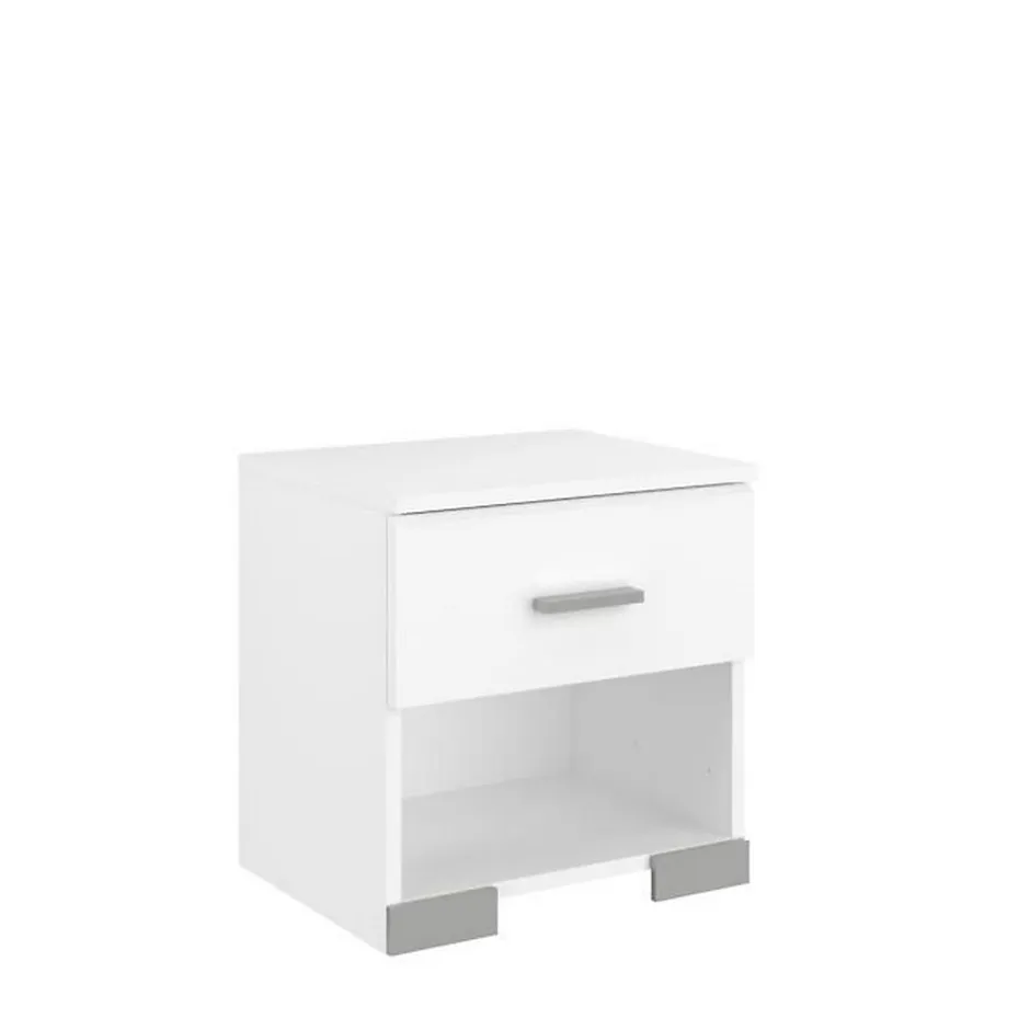 Parisot Chambre complete BOSTON : Lit adulte 140x190 + Commode + 1 Chevet - Décor blanc - Fabriqué en France New