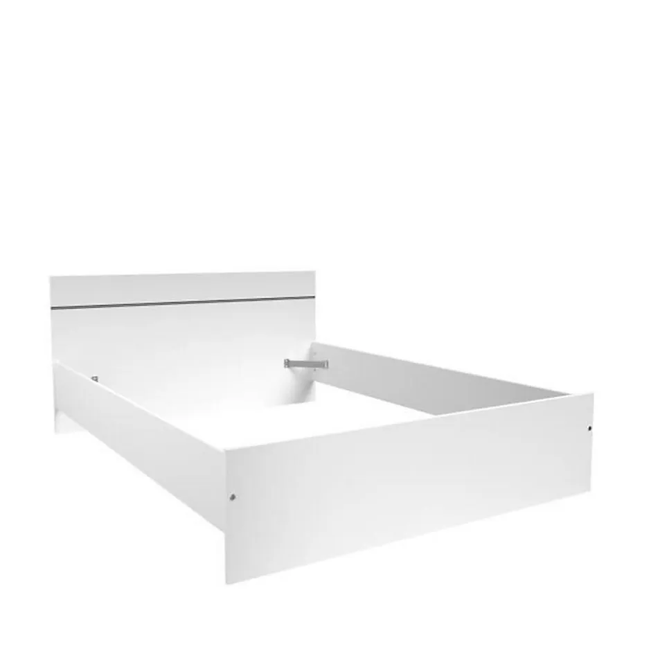 Parisot Chambre complete BOSTON : Lit adulte 140x190 + Commode + 1 Chevet - Décor blanc - Fabriqué en France New