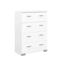 Parisot Chambre complete BOSTON : Lit adulte 140x190 + Commode + 1 Chevet - Décor blanc - Fabriqué en France New