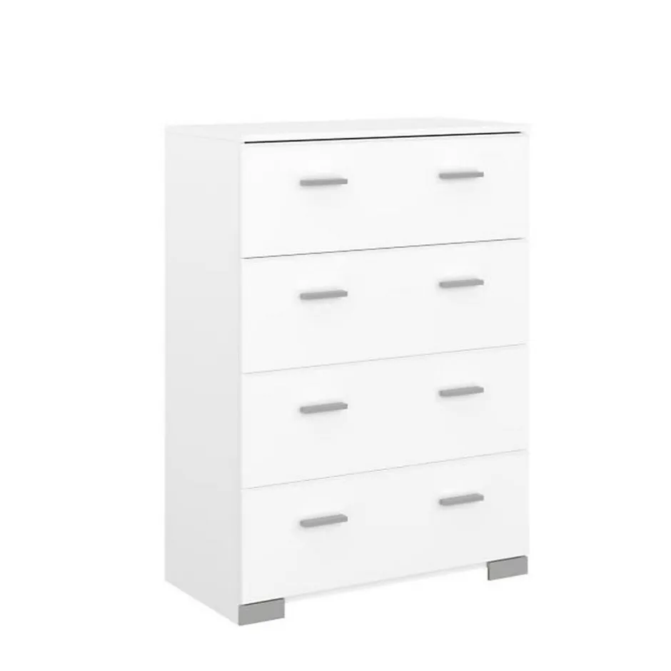 Parisot Chambre complete BOSTON : Lit adulte 140x190 + Commode + 1 Chevet - Décor blanc - Fabriqué en France New