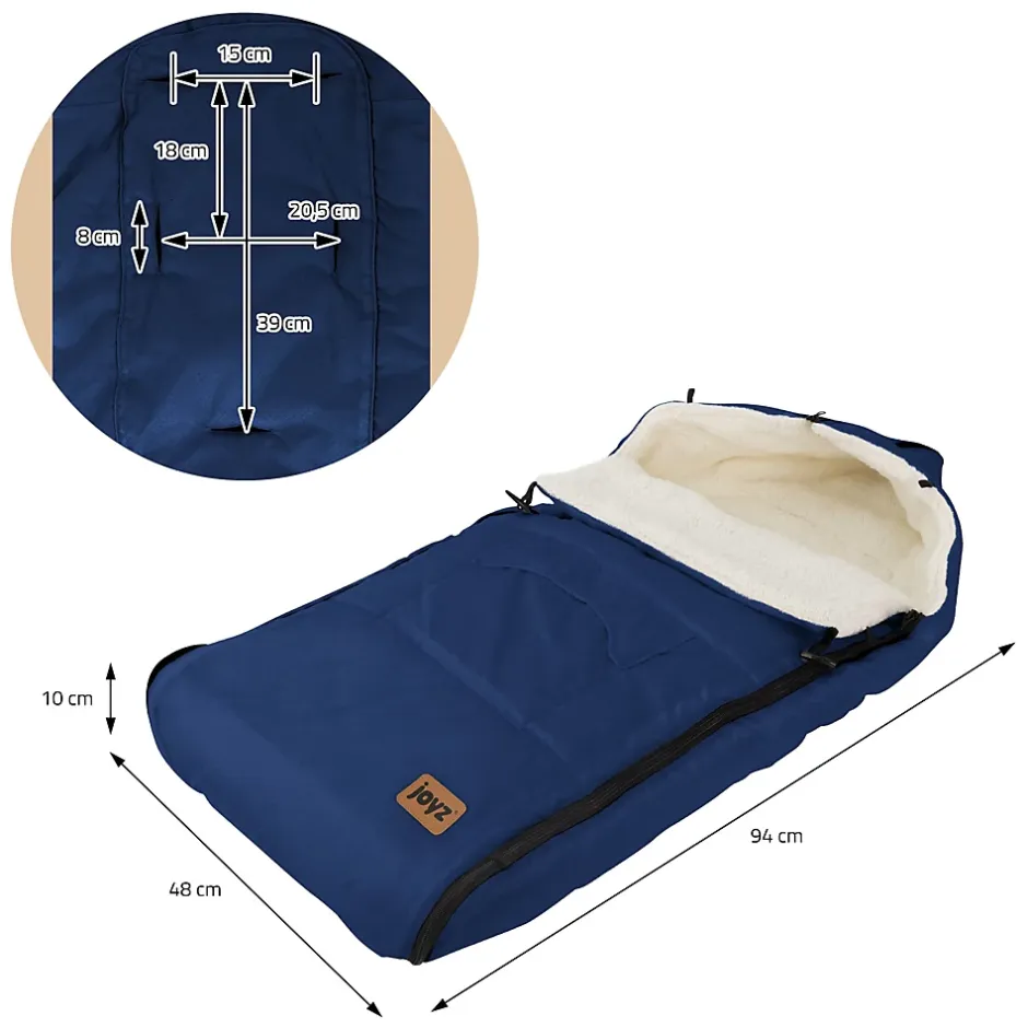 Joyz Chancelière pour poussette bébé 94x48x10 cm bleu en polyester imperméable lavable à 40 grades