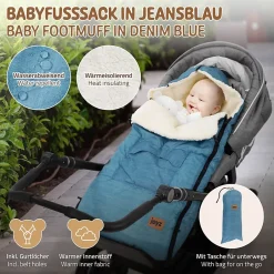 Joyz Chancelière pour poussette bébé 94x48x10 cm bleu jeans en polyester imperméable lavable à 40 grades Clearance