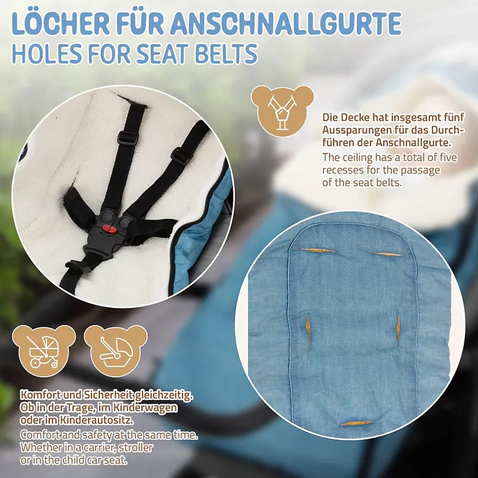 Joyz Chancelière pour poussette bébé 94x48x10 cm bleu jeans en polyester imperméable lavable à 40 grades Clearance
